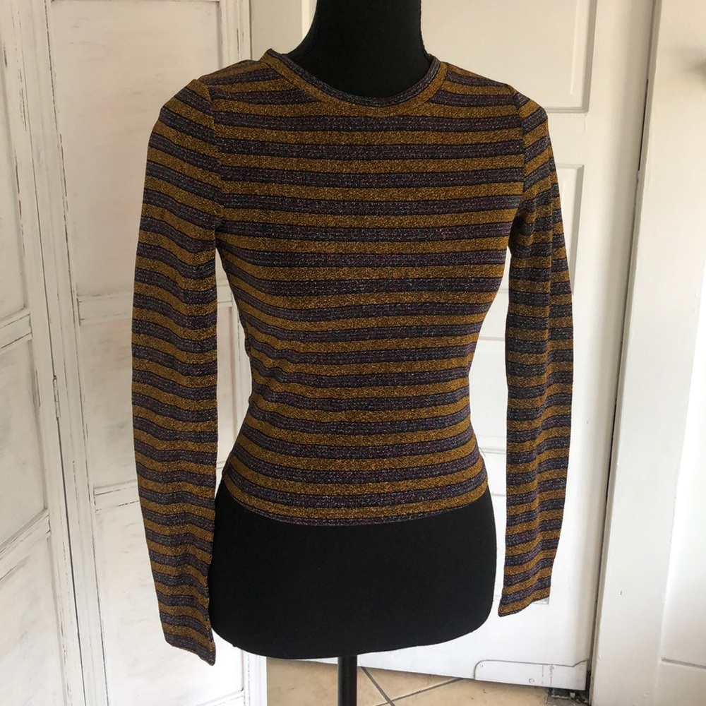 Sparkle striped long sleeve gold and multi color